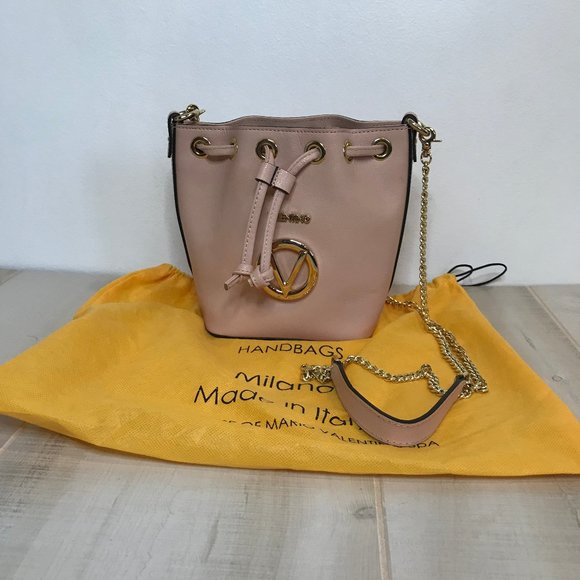 Mario Valentino Handbags - Valentino by Mario Valentino Bucket Bag Crossbody Purse Pink Leather Gold Chain